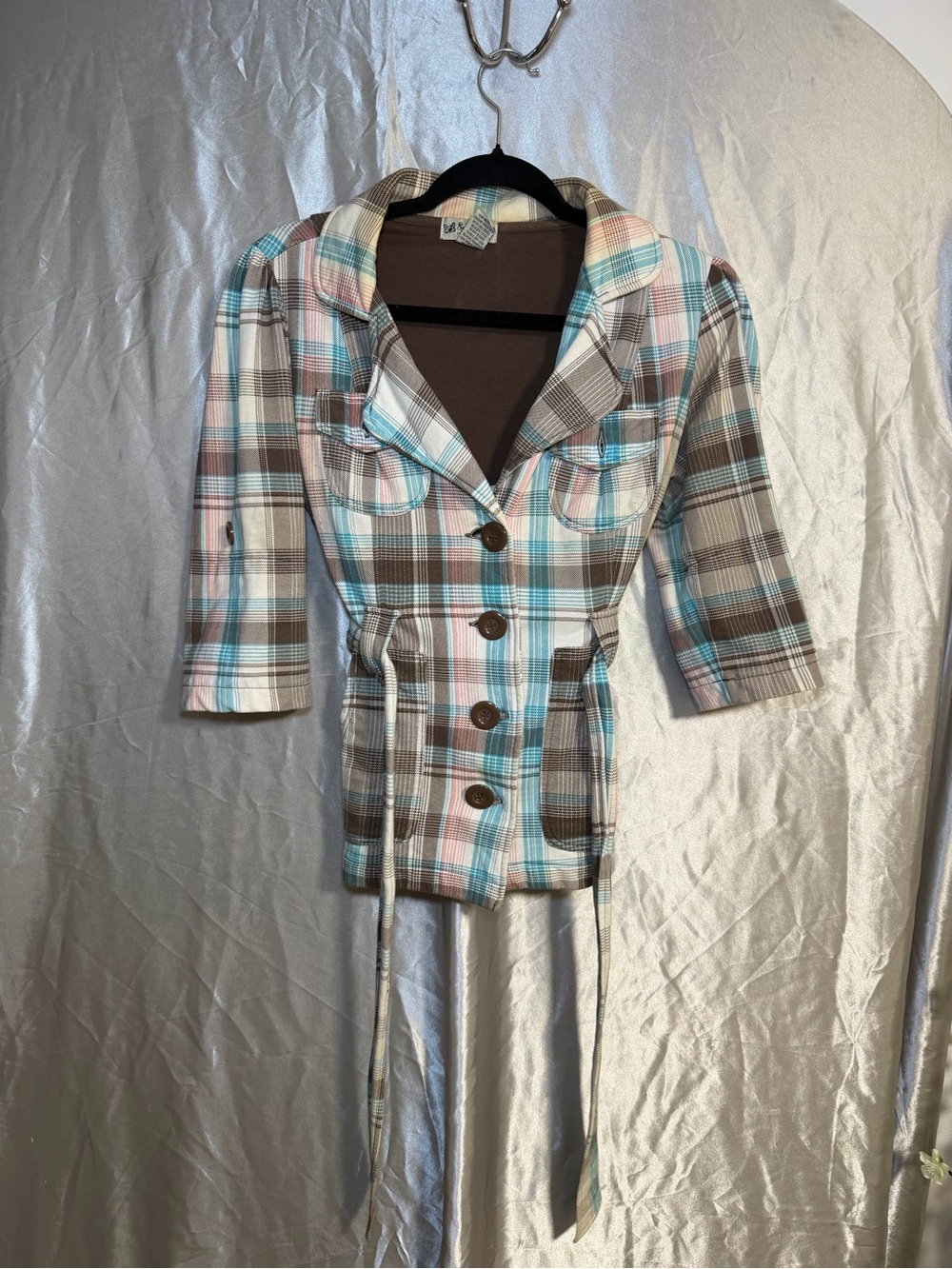 Self Esteem Plaid Tie Waist Blazer Jacket Carrier Y2K Boho Size Large